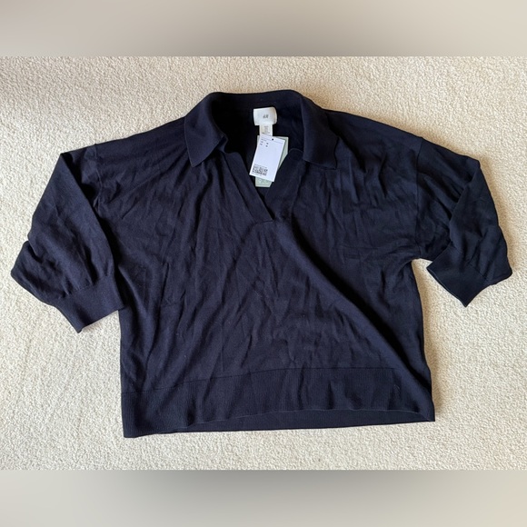 H&M navy blue collared fine knit sweater size M NWT - Picture 1 of 3
